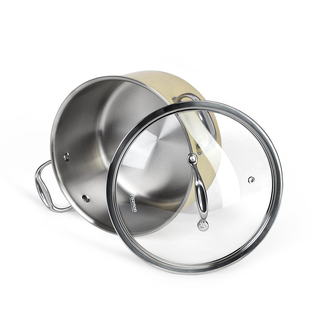 Fissman Brigitte Stainless Steel Saucepan With Lid Beige/Silver/Clear 5L
