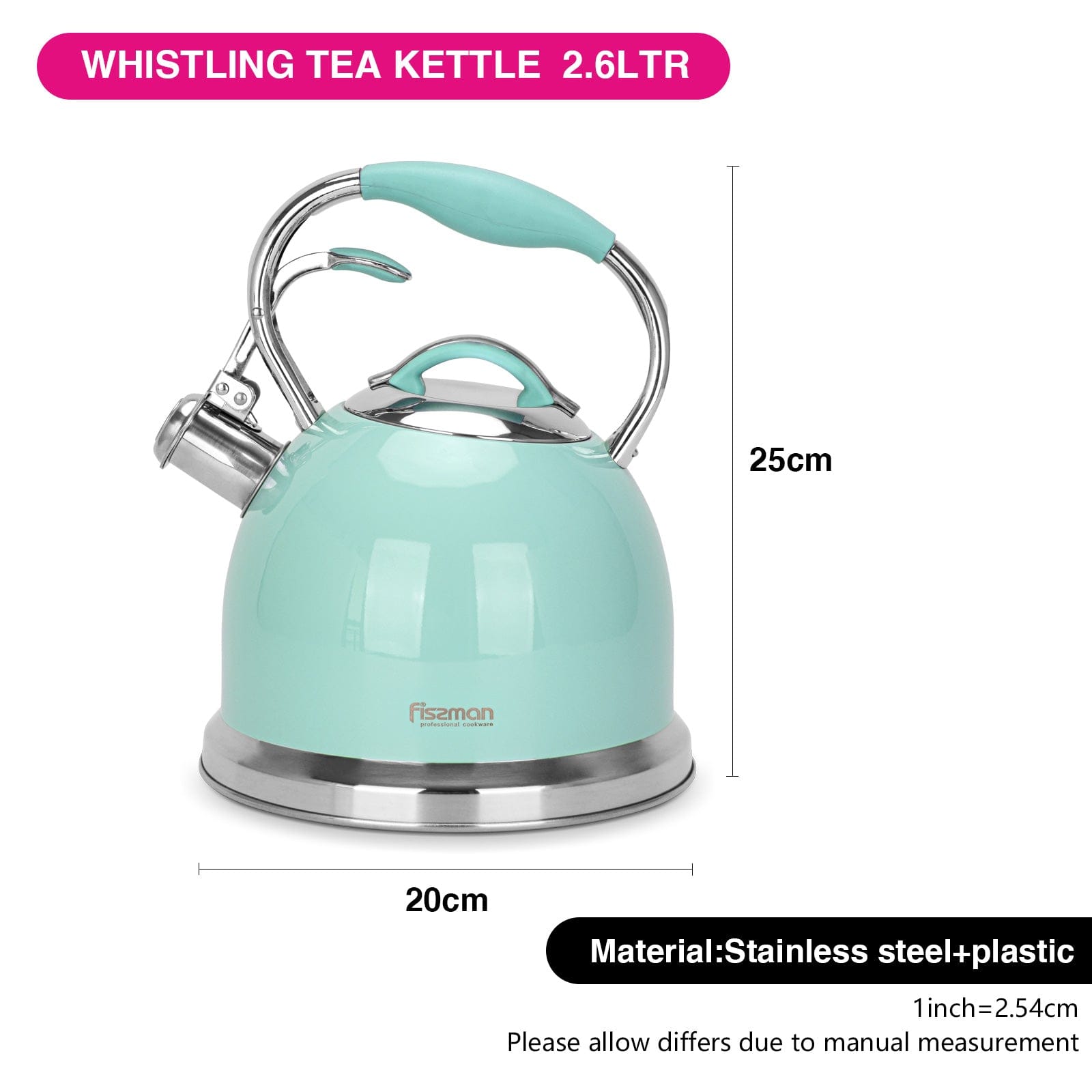 Fissman FELICITY Whistling Kettle 2.6 LTR AQUAMARINE (Stainless Steel)