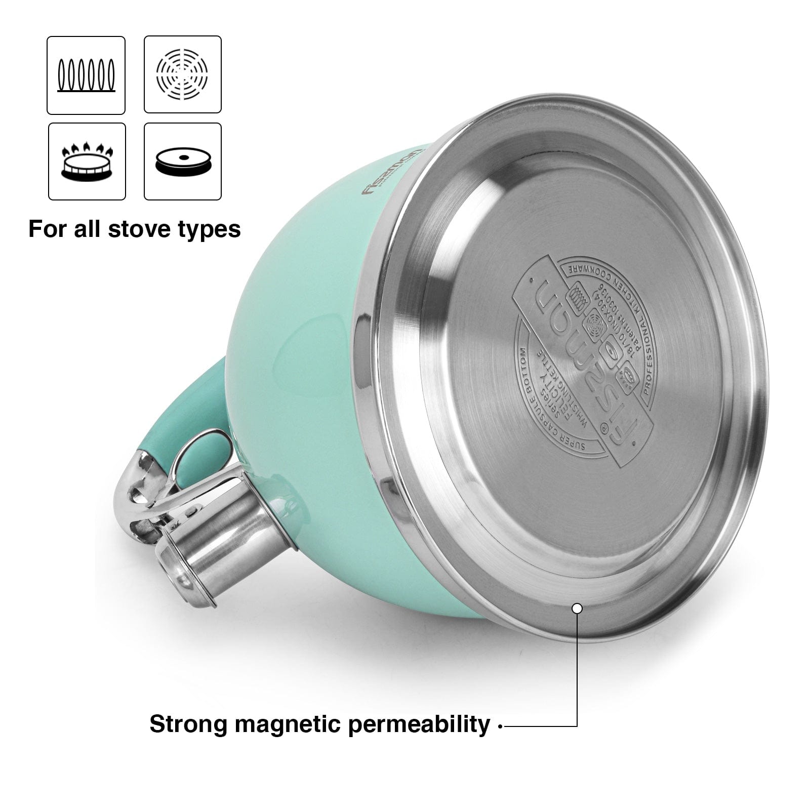 غلاية فيسمان فيليسيتي الصافرة سعة 2.6 لتر، لون أزرق مخضر (فولاذ مقاوم للصدأ)