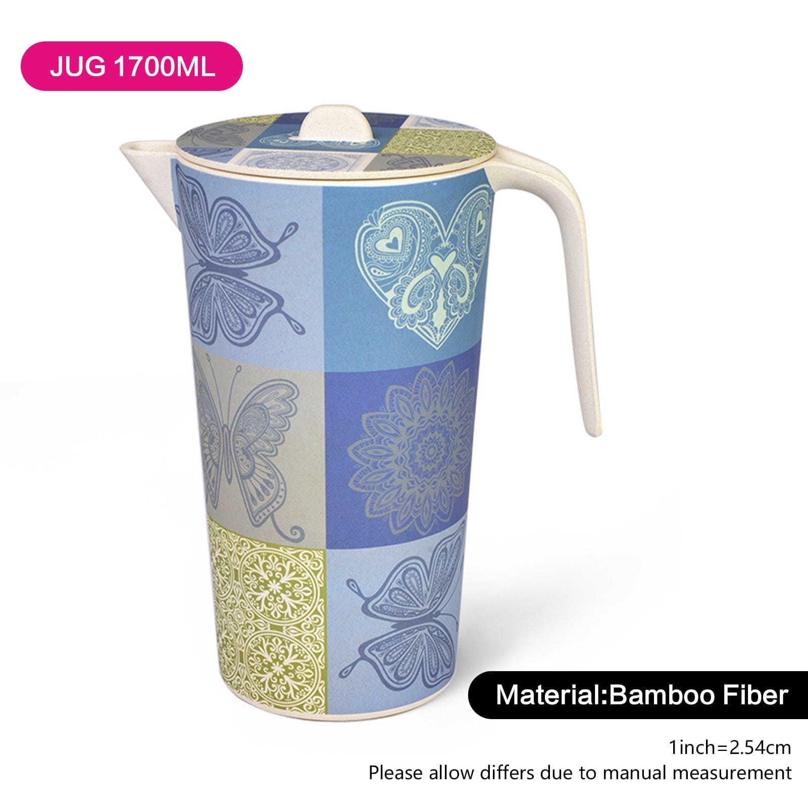 إبريق فيسمان مطبوع عليه فراشة متعدد الألوان سعة 1.7 لتر