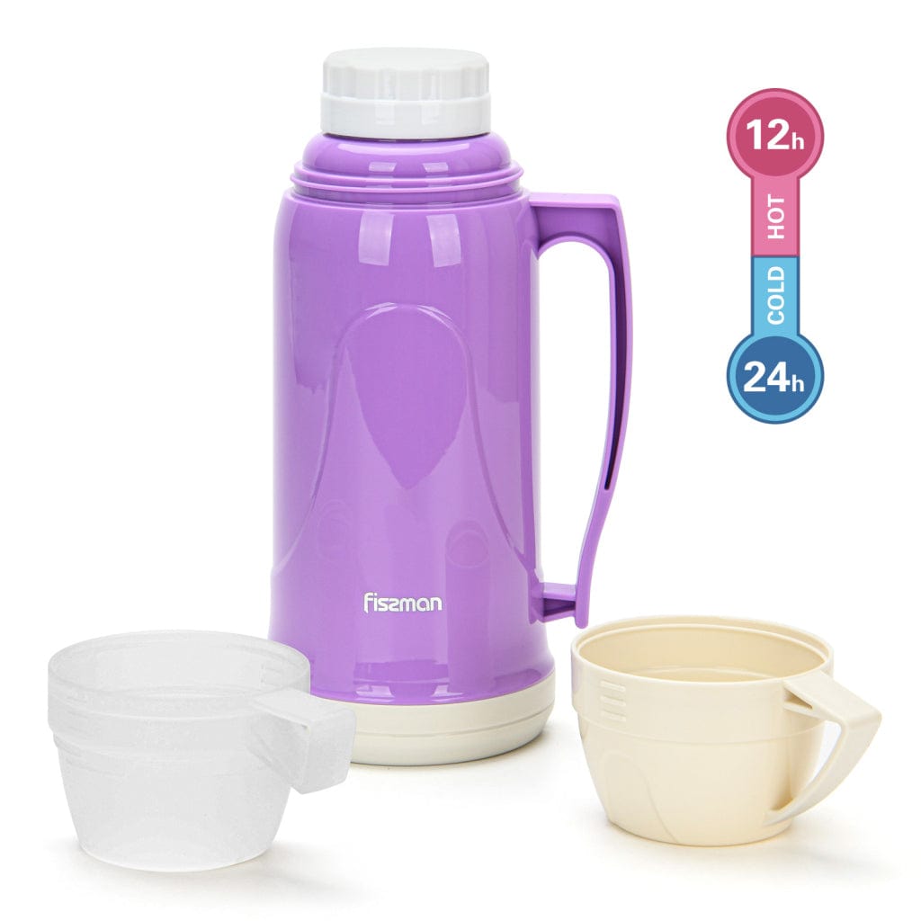 قارورة فيسمان المفرغة من الهواء مع بطانة زجاجية وحافظة بلاستيكية، لون أرجواني، سعة 1000 مل