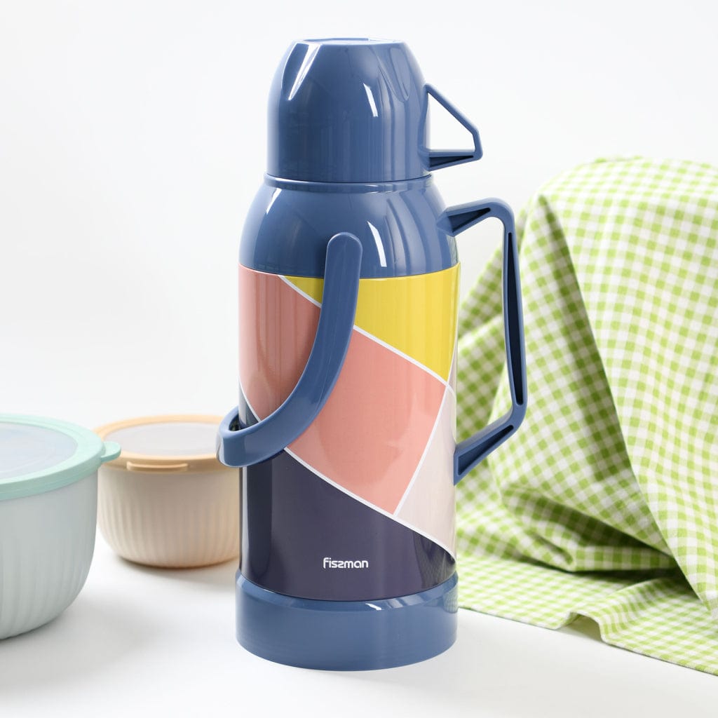 قارورة فيسمان المفرغة من الهواء، مزودة ببطانة زجاجية وغطاء فولاذي متعدد الألوان، سعة 3200 مل