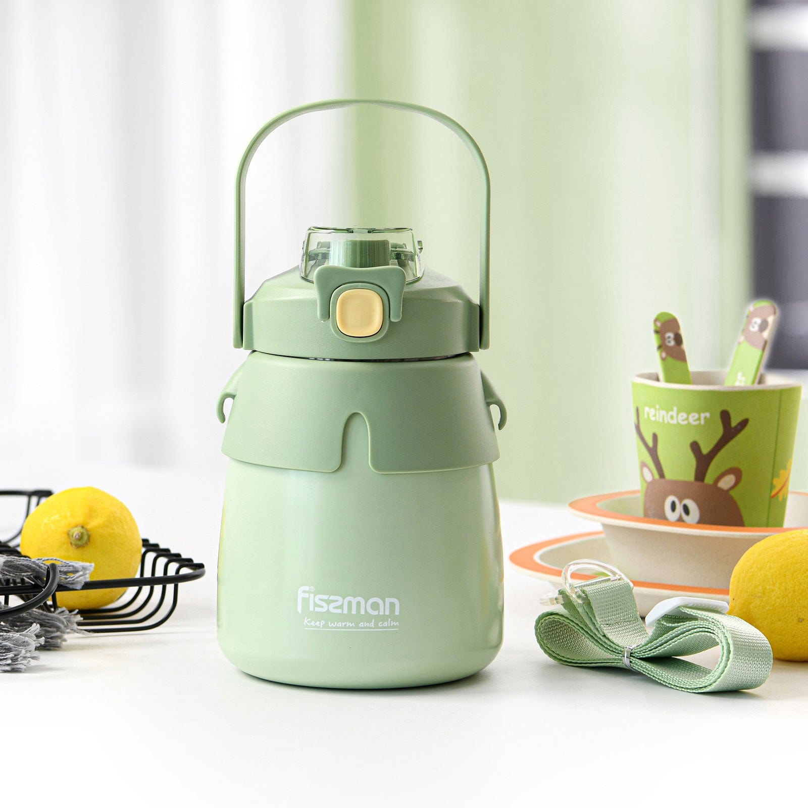 قارورة فيسمان مزدوجة الجدار، سعة 800 مل، لون أخضر (فولاذ مقاوم للصدأ)