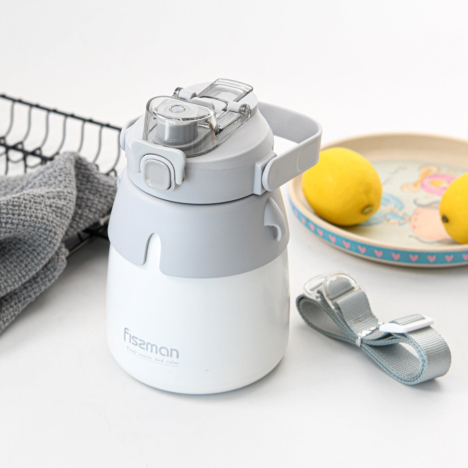 قارورة فيسمان مزدوجة الجدار، سعة 800 مل، لون رمادي (فولاذ مقاوم للصدأ)