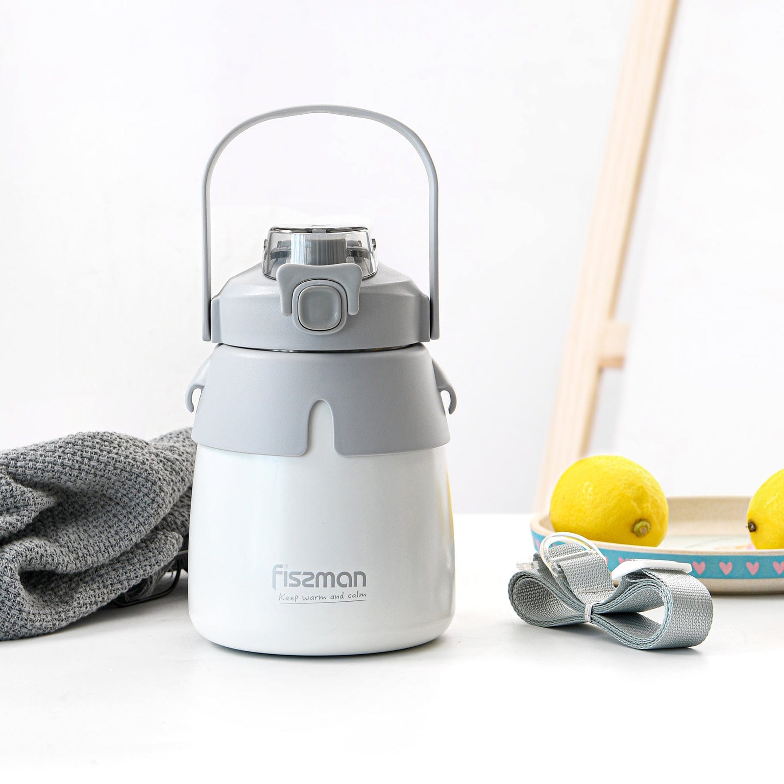 قارورة فيسمان مزدوجة الجدار، سعة 800 مل، لون رمادي (فولاذ مقاوم للصدأ)