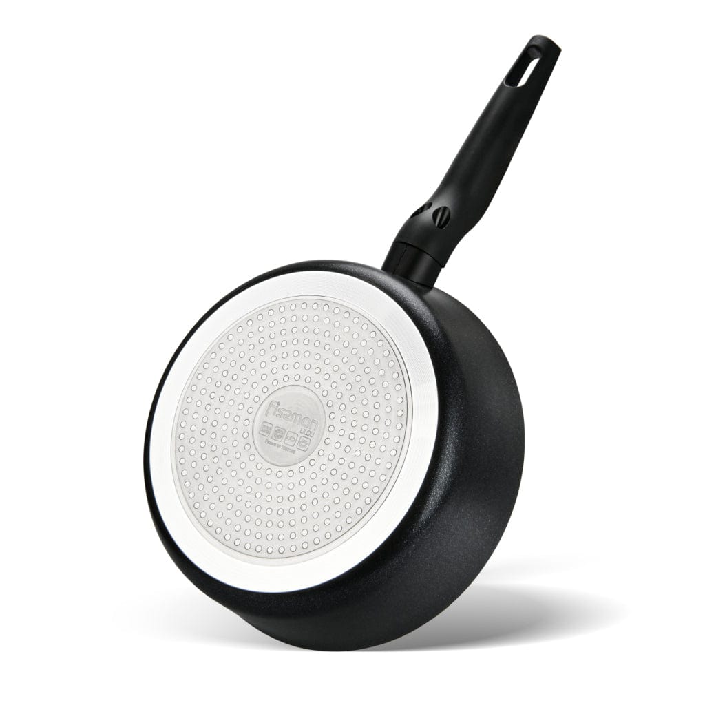 مقلاة فيسمان العميقة بمقبض لولبي مزدوج من الألومنيوم مع طلاء غير لاصق أسود 24 سم