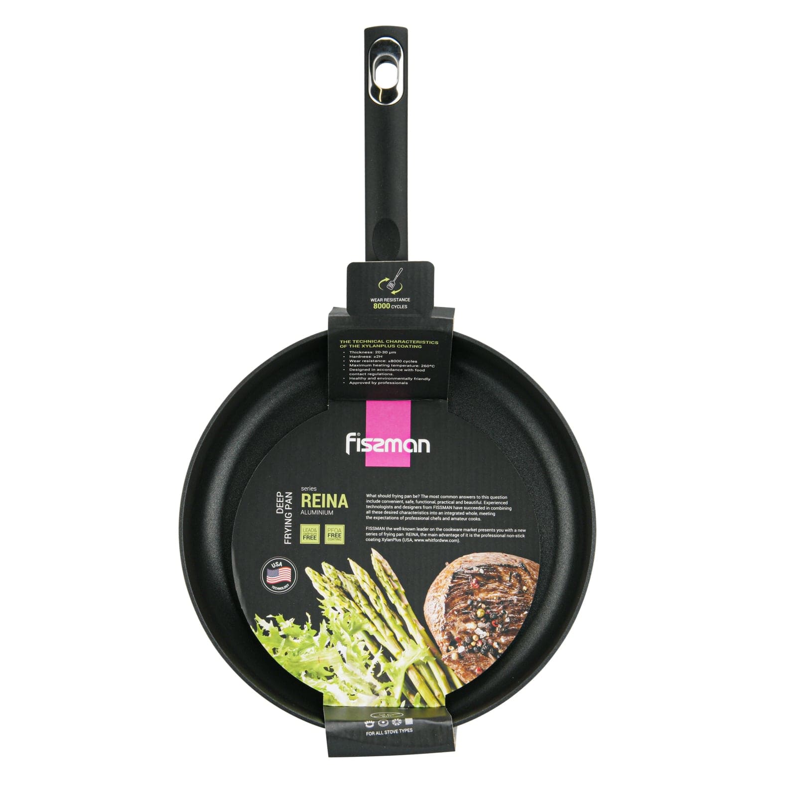 مقلاة فيسمان العميقة من سلسلة رينا، مصنوعة من الألومنيوم وطبقة غير لاصقة، مع قاعدة حثية، باللون الأسود، مقاس 26 سم