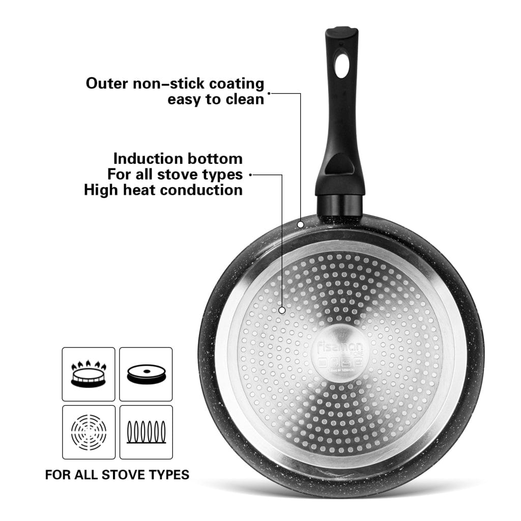 مقلاة فيسمان العميقة من سلسلة فيوري مع طلاء ألومنيوم غير لاصق أسود 26 × 6.5 سم