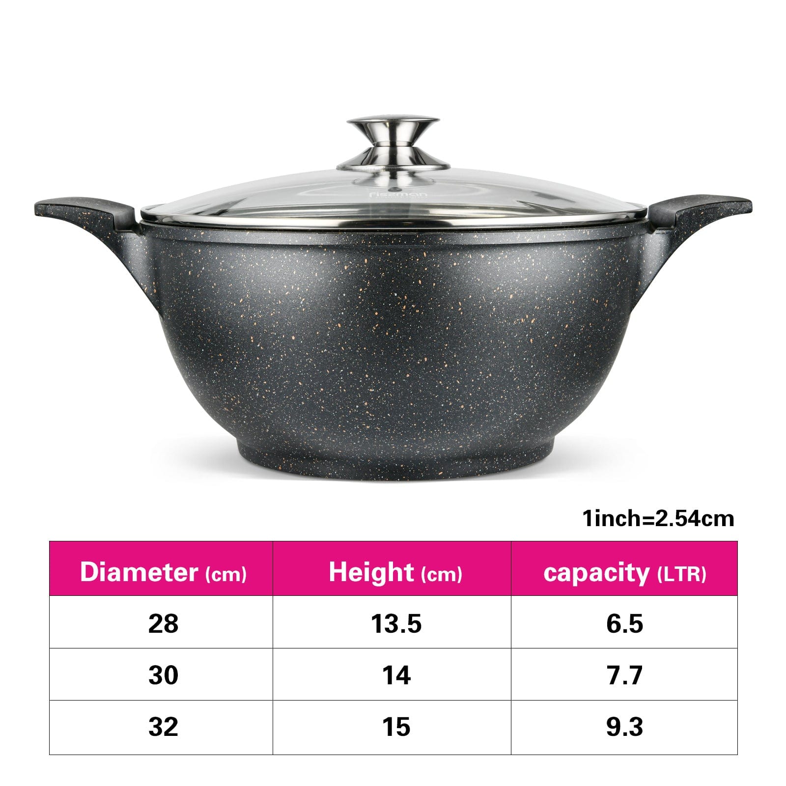 Fissman Stockpot With Glass Lid Grande Series with Aluminum With Non-Stick Coating Black 28cm