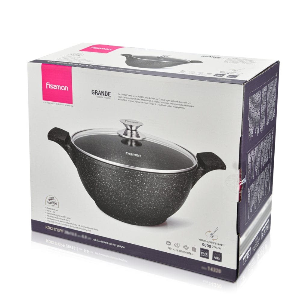 Fissman Stockpot With Glass Lid Grande Series with Aluminum With Non-Stick Coating Black 30cm