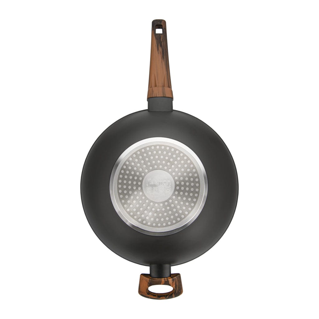 مقلاة ووك فيسمان مع غطاء زجاجي من سلسلة كابيلا، 28×8.5 سم/3.5 لتر، مصنوعة من الألومنيوم مع طلاء غير لاصق، كابيلا ومقبض لولبي مزدوج، لون أسود/بني