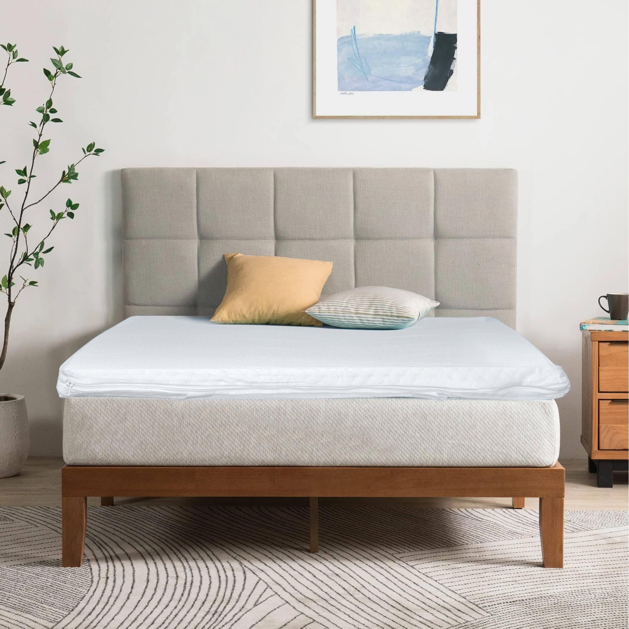 غطاء مرتبة من إسفنج الذاكرة من القطن باللون الأبيض