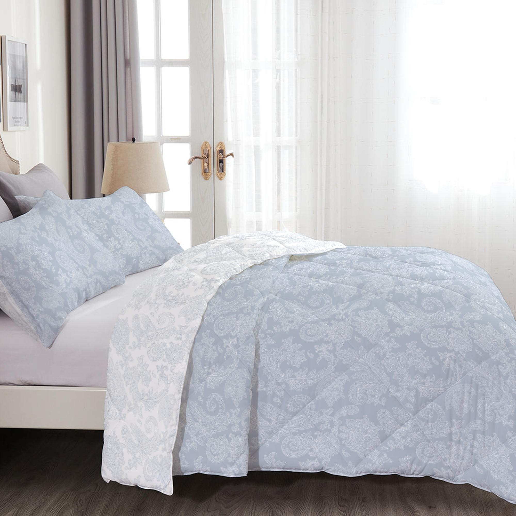 طقم لحاف قطني فاخر من كوتون هوم، مكون من 4 قطع، بلون عرقي