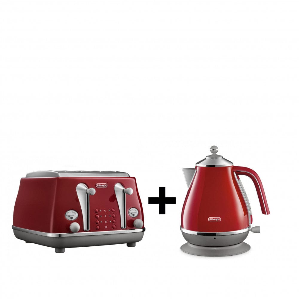 DeLonghi Icona Capitals 4 Slice Toaster CTOC4003.R + DeLonghi Icona Capitals Kettle 1.7L KBOC3001.R