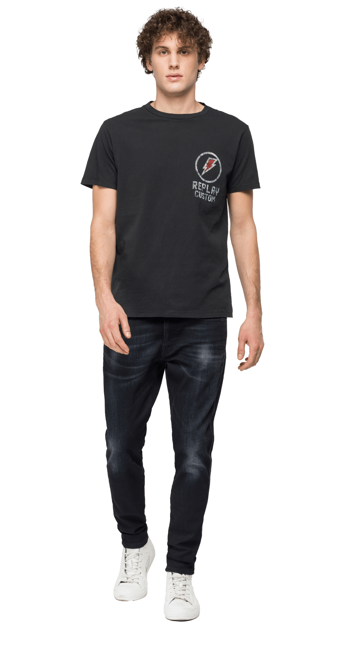 Crewneck T-Shirt With Replay Print And Tiger