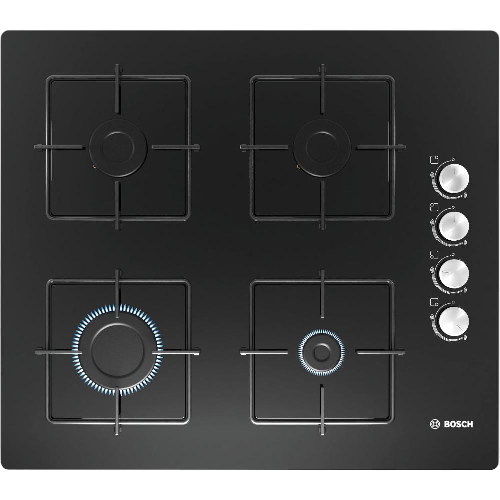 Bosch Series 2 Built-in Gas Hob 60 cm Tempered Glass, Black, POP6C6O12M