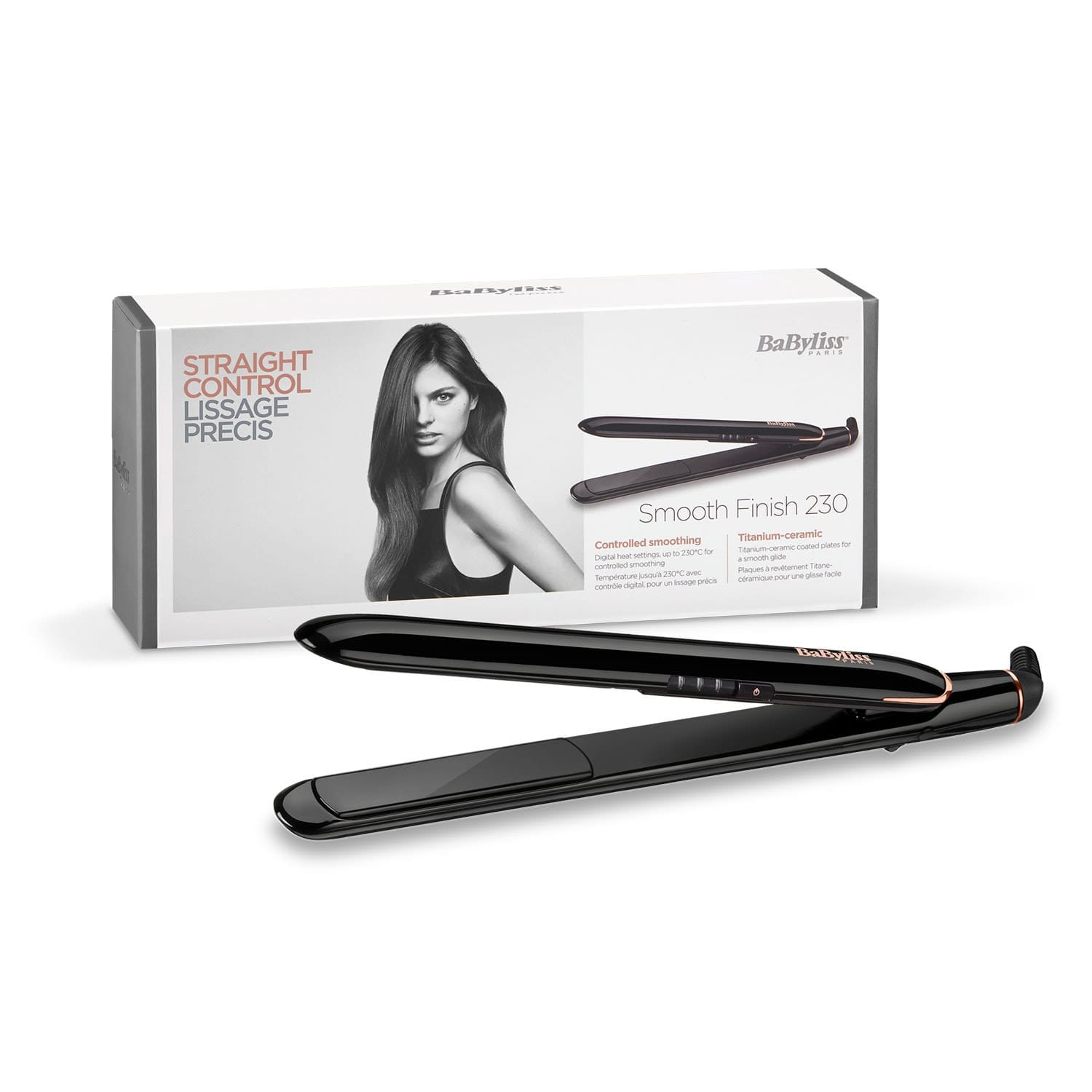 BABYLISS STRAIGHTENER 25MM PTC 3TEMPS BLACK UPTO 230C TITANIUM CERAMIC HEAT MAT - ST250SDE