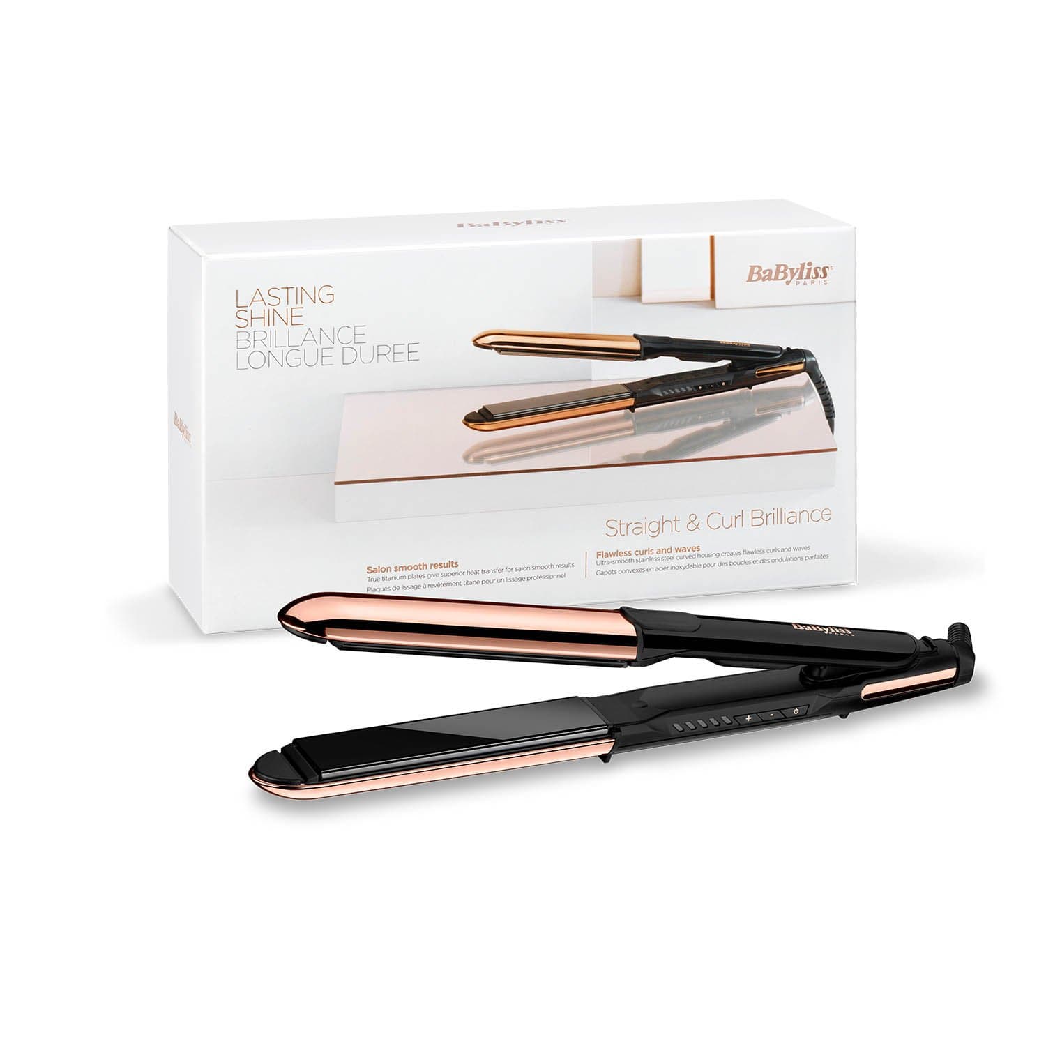 BABYLISS STRAIGHTENER 25MM TITANIUM PLATES 5TEMP ROSE GOLD BLACK - ST250SDE