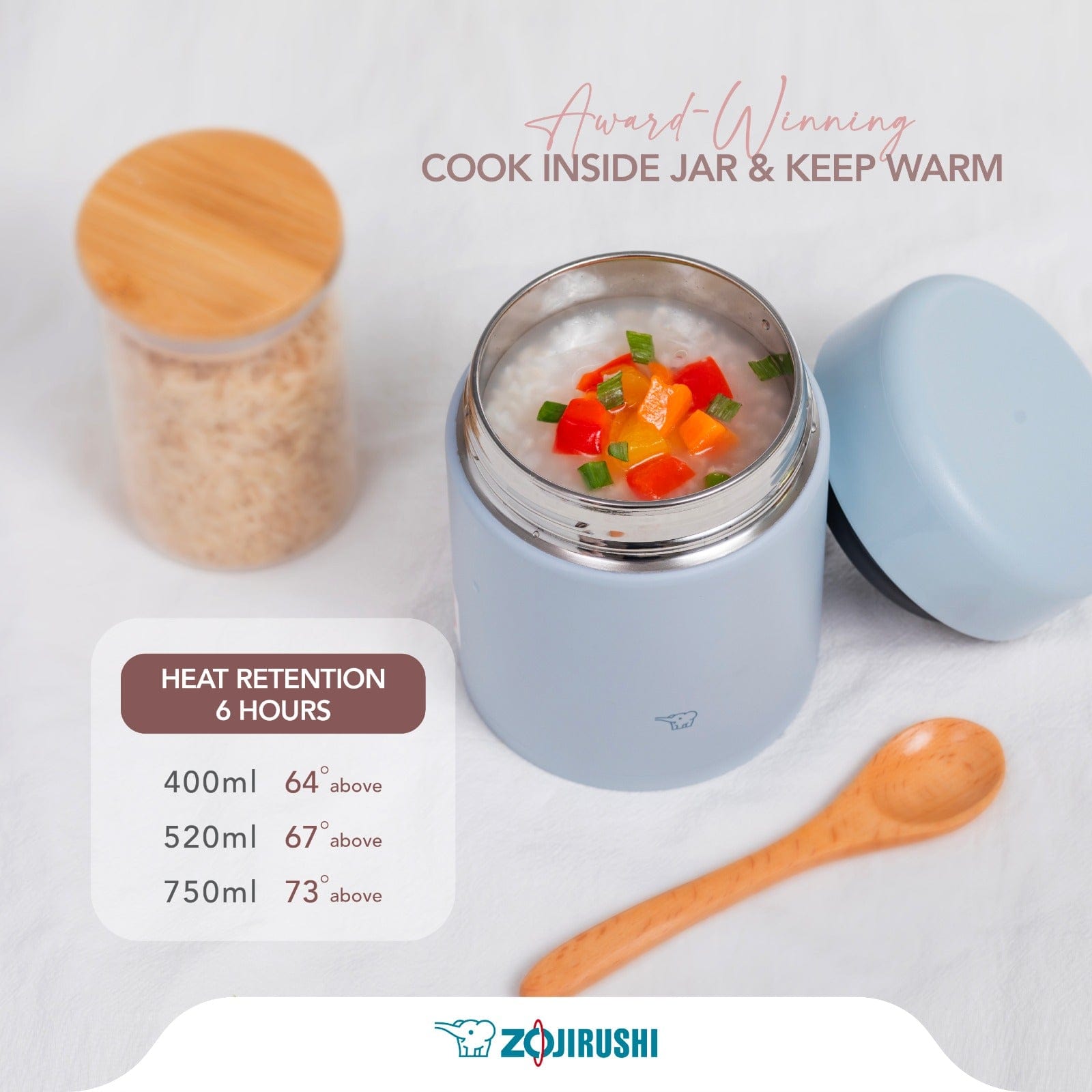 Zojirushi Stainless Steel Food Jar 0.3L -Ice Gray.