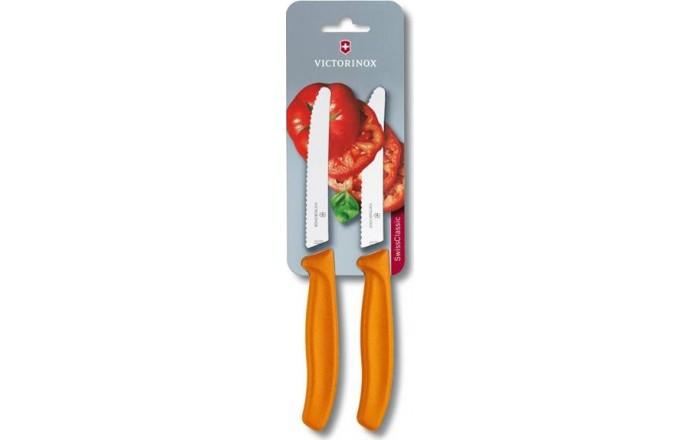 VICTORINOX SWISS CLASSIC 2PIECES TOMATO & TABLE PARING KNIFE WAVY EDGE ORANGE NYLON HANDLE BLADE 11CM - 6.7836.L119B