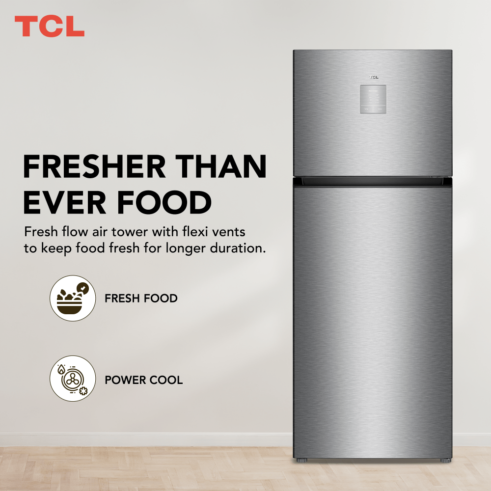 ثلاجة TCL ذات التركيب العلوي من الفولاذ المقاوم للصدأ سعة 550 لترًا