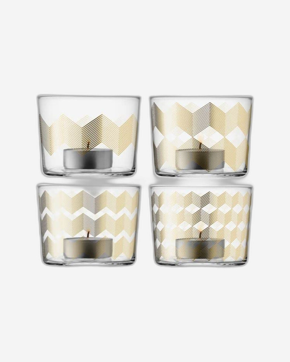 حامل شموع صغير من LSA Chevron ذهبي متنوع × 4