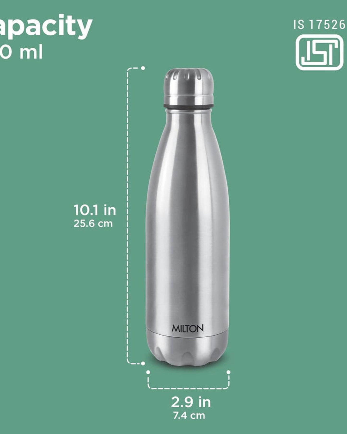 Milton Duo DLX 500ml Vacuum Insulated Thermosteel Water Bottle – Silver | 24-Hour Hot & Cold | 18/8 Stainless Steel | Leak-Proof | Double-Walled Flask with Inner Copper Coating | Ideal for Sports, Gym & Travel