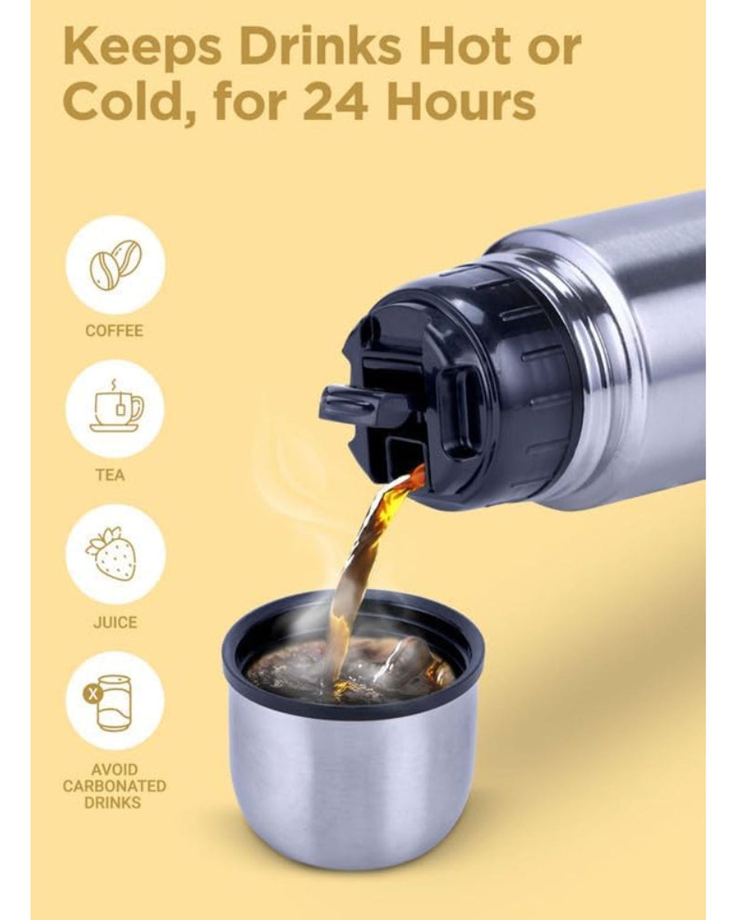 زجاجة مياه ميلتون ثيرموستيل 350 بغطاء قلاب، سعة 350 مل، تحافظ على الماء ساخنًا وباردًا لمدة 24 ساعة، غطاء مانع للتسرب مع غلاف، معتمدة من معهد المواصفات والمقاييس الهندي (ISI)، معزولة بتفريغ الهواء، مناسبة للمكاتب والصالات الرياضية والمدارس، لون فضي.