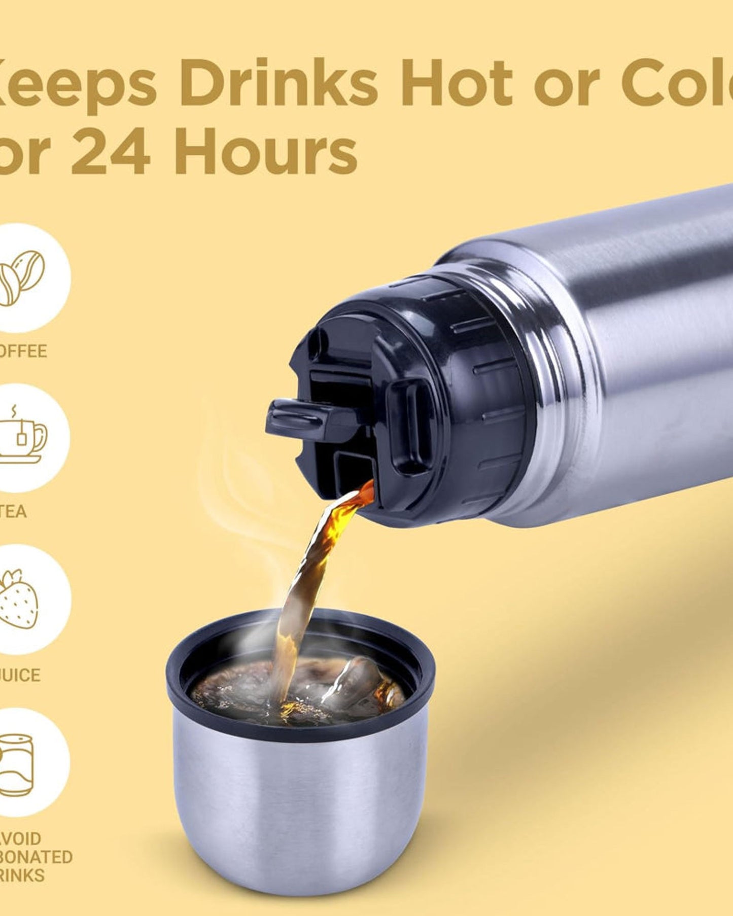 زجاجة مياه ميلتون 500 ثيرموستيل بغطاء قلاب، سعة 500 مل، تحافظ على الماء ساخنًا وباردًا لمدة 24 ساعة، غطاء مانع للتسرب مع غلاف، معتمدة من معهد المواصفات والمقاييس الهندي (ISI)، معزولة بتفريغ الهواء، مناسبة للمكاتب، الصالات الرياضية، والمدارس، لون فضي.