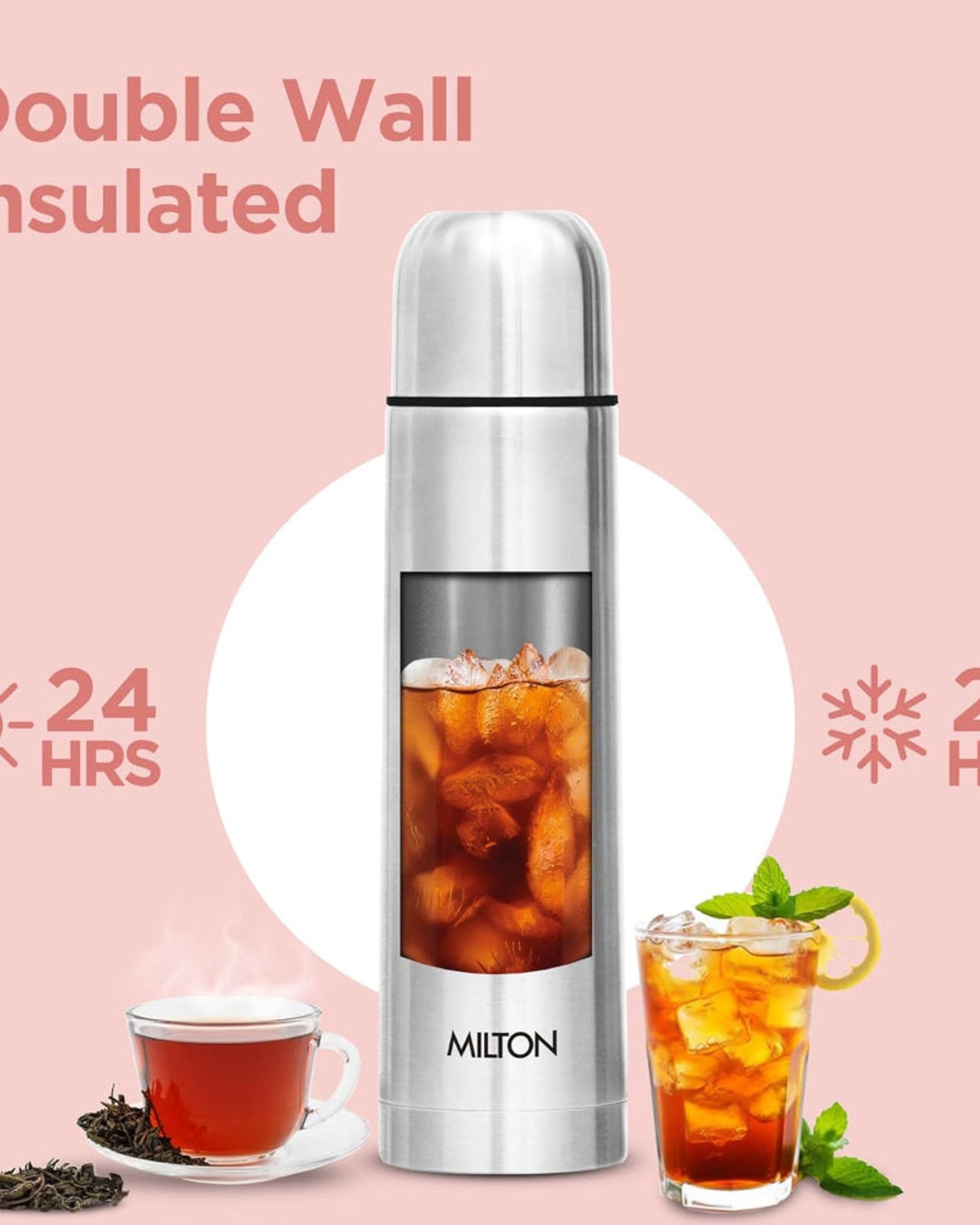 زجاجة مياه ميلتون ثيرموستيل 1000 مل بغطاء قلاب، تحافظ على الماء ساخنًا وباردًا لمدة 24 ساعة، غطاء مانع للتسرب مع غلاف، معتمدة من معهد المواصفات والمقاييس الهندي (ISI)، معزولة بتفريغ الهواء، مناسبة للمكاتب والصالات الرياضية والمدارس، لون فضي.