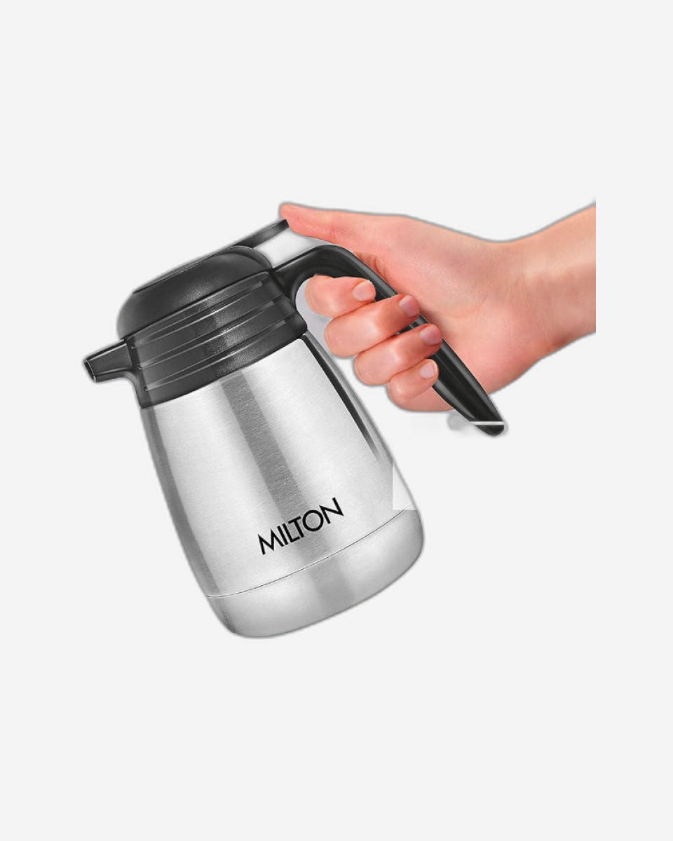 إبريق ميلتون ثيرموستيل، يحافظ على المشروبات ساخنة وباردة لمدة 24 ساعة، سعة 1000 مل، فضي اللون | جدار مزدوج | مناسب للطعام | مناسب للشاي والقهوة، يحافظ على الحرارة والبرودة، مانع للتسرب، مقاوم للصدأ، سهل الحمل