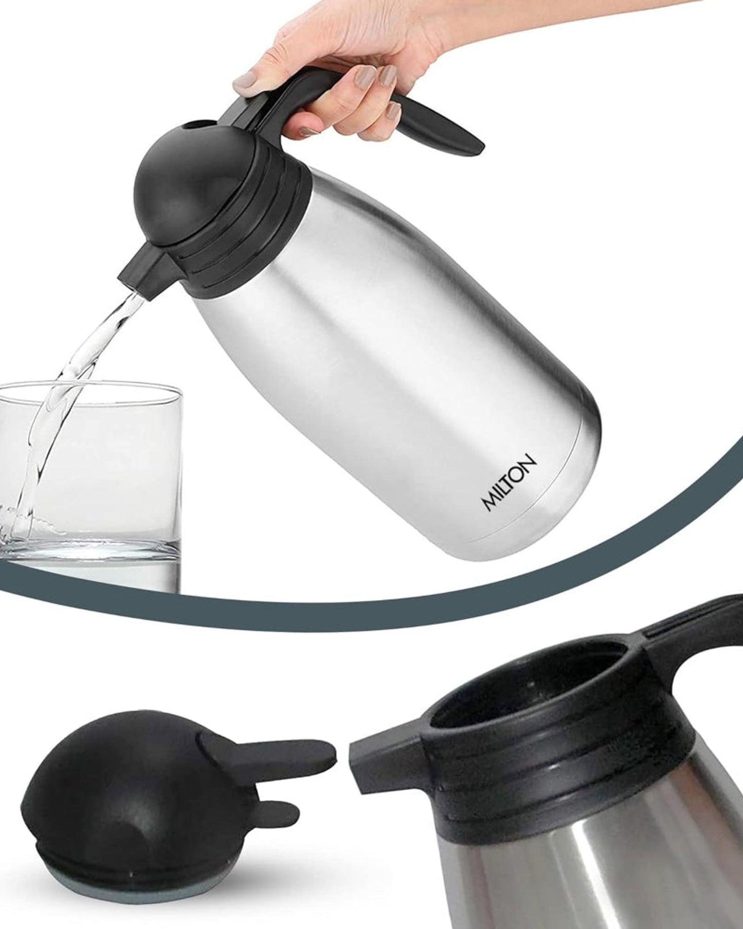 إبريق ميلتون ثيرموستيل، يحافظ على المشروبات ساخنة وباردة لمدة 24 ساعة، سعة 600 مل، فضي اللون | جدار مزدوج | مناسب للطعام | مناسب للشاي والقهوة، يحافظ على الحرارة والبرودة، مانع للتسرب، مقاوم للصدأ، سهل الحمل