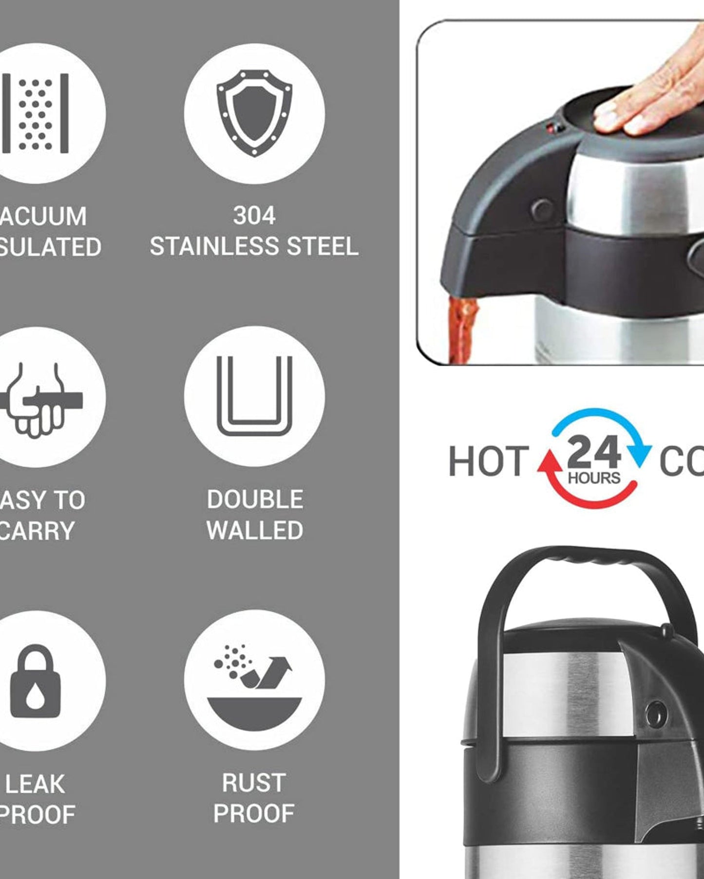 موزع مشروبات معزول بتفريغ الهواء من ميلتون ثيرموستيل 2500 (فولاذ، 2.5 لتر)