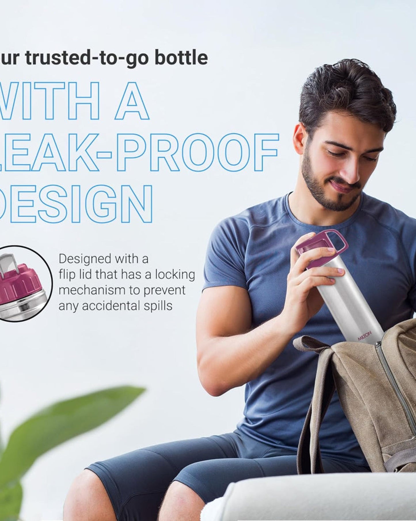 زجاجة ميلتون غلاسي 1000 المصنوعة من الفولاذ الحراري - 1 لتر، بنفسجي | عزل حراري لمدة 24 ساعة للمشروبات الساخنة والباردة | مانعة للتسرب | غطاء للشرب | مناسبة للمكتب، النادي الرياضي، المنزل، المطبخ، السفر، المشي لمسافات طويلة والرحلات