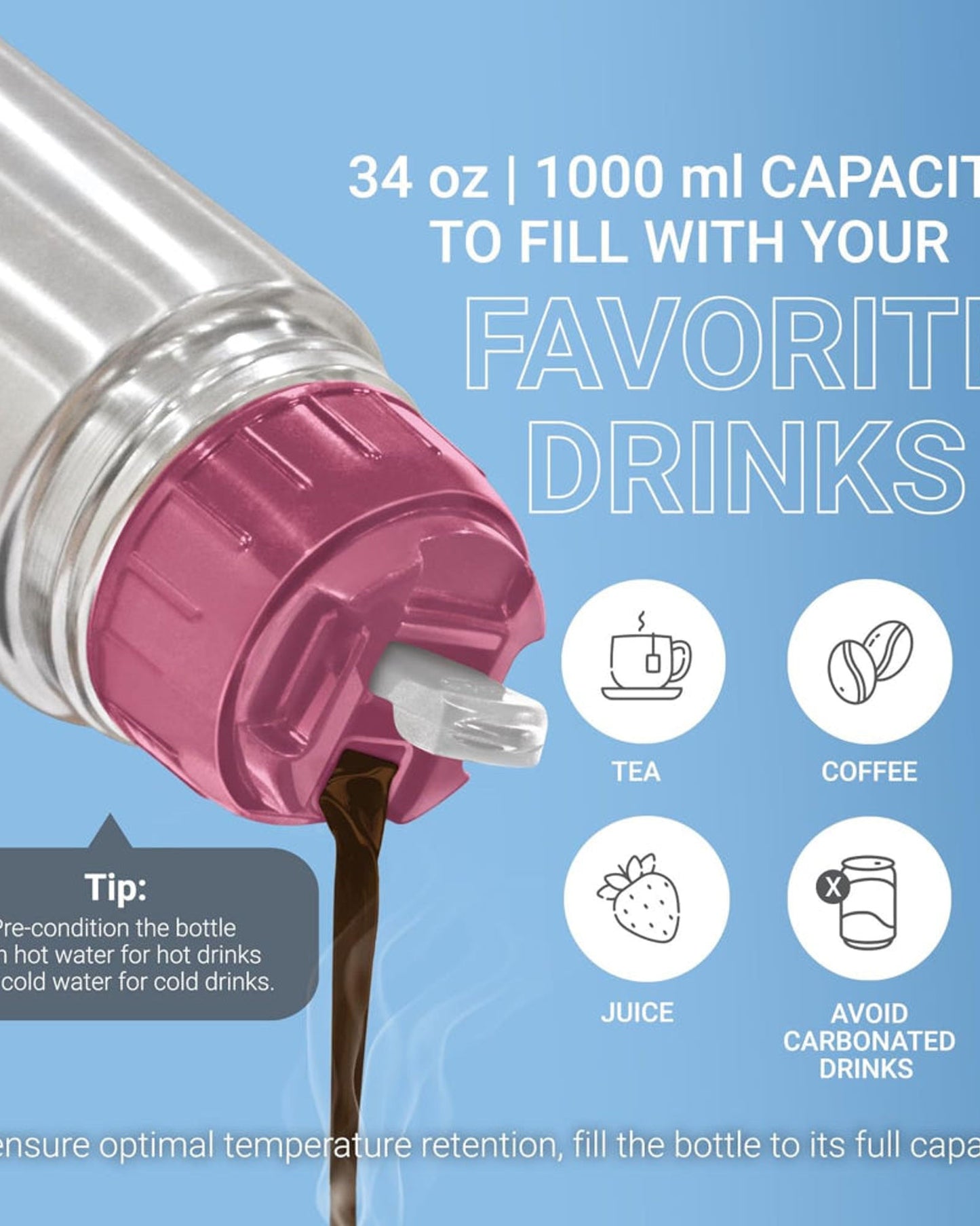 زجاجة ميلتون غلاسي 1000 المصنوعة من الفولاذ الحراري - 1 لتر، بنفسجي | عزل حراري لمدة 24 ساعة للمشروبات الساخنة والباردة | مانعة للتسرب | غطاء للشرب | مناسبة للمكتب، النادي الرياضي، المنزل، المطبخ، السفر، المشي لمسافات طويلة والرحلات