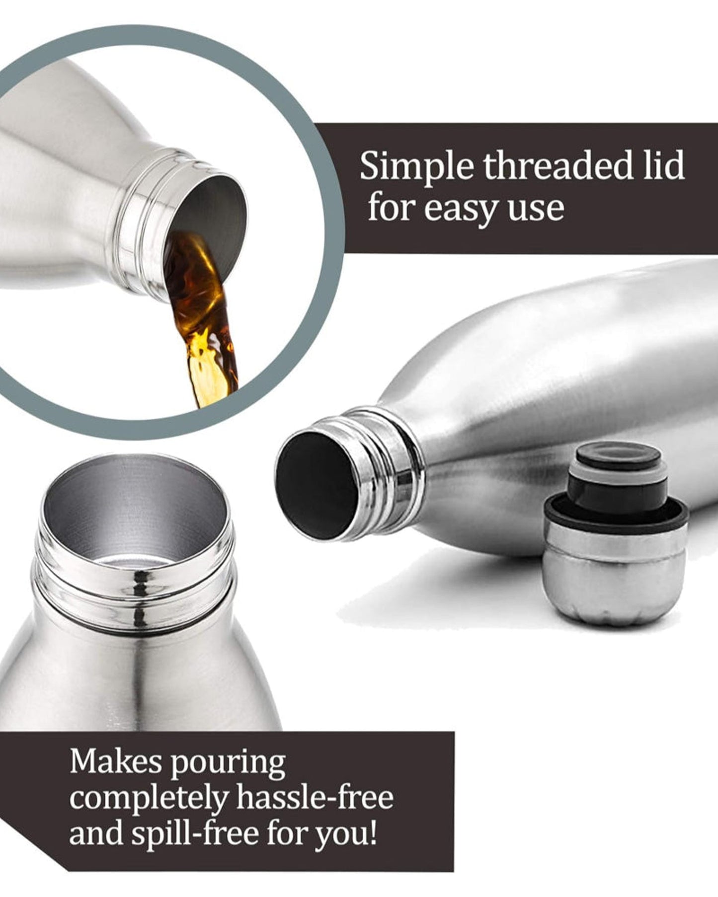 زجاجة مياه ميلتون معزولة بتفريغ الهواء سعة 1800 مل، مصنوعة من الفولاذ المقاوم للصدأ 18/8، تحافظ على المشروبات ساخنة وباردة لمدة 24 ساعة، ترمس مزدوج الجدار مع طلاء نحاسي داخلي - ديو ديلوكس - فضي