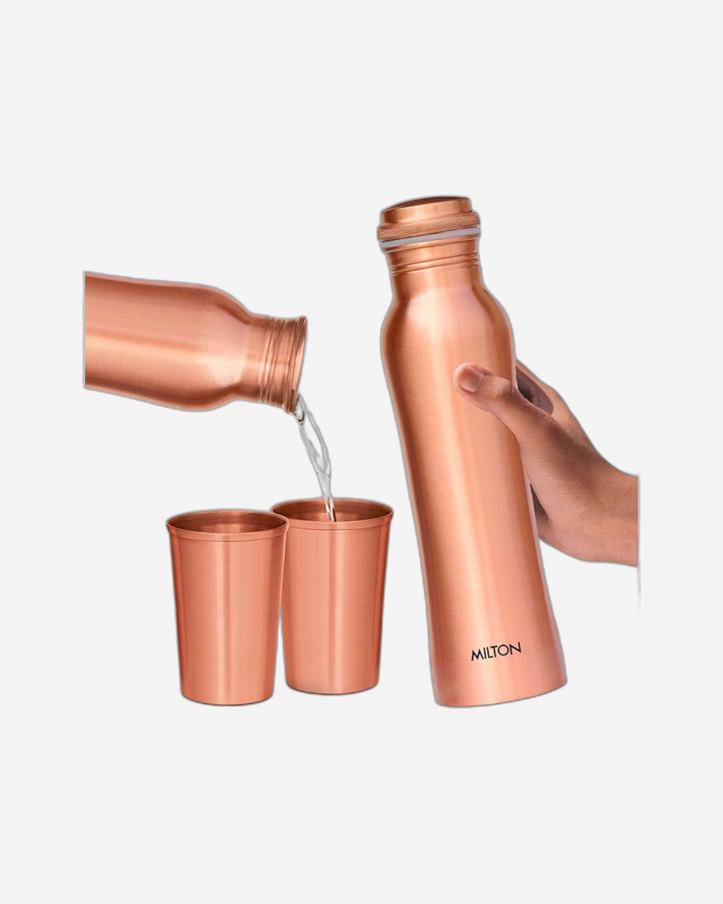 مجموعة هدايا ميلتون كوبرس: زجاجة واحدة سعة 950 مل مع كوبين، مصنوعة من النحاس النقي 100%، خالية من مادة BPA، مانعة للتسرب، زجاجة مكتبية، تعزز المناعة، تدعم صحة الجهاز الهضمي والكبد، مستوحاة من الطب الأيورفيدي.