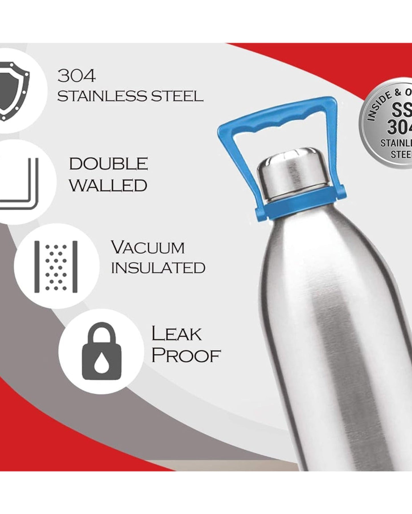 زجاجة ميلتون ديو ديلوكس 2000 المعزولة بتفريغ الهواء من الفولاذ المقاوم للصدأ (1.86 لتر) مع مقبض | مصنوعة من الفولاذ المقاوم للصدأ 18/8، تحافظ على المشروبات ساخنة وباردة لمدة 24 ساعة، ترمس مزدوج الجدران مع طلاء نحاسي داخلي