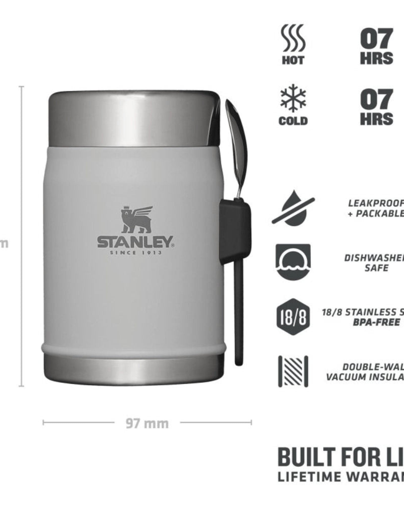 مرطبان طعام ستانلي CLA سعة 414 مل / 14 أونصة مع رماد سبورك