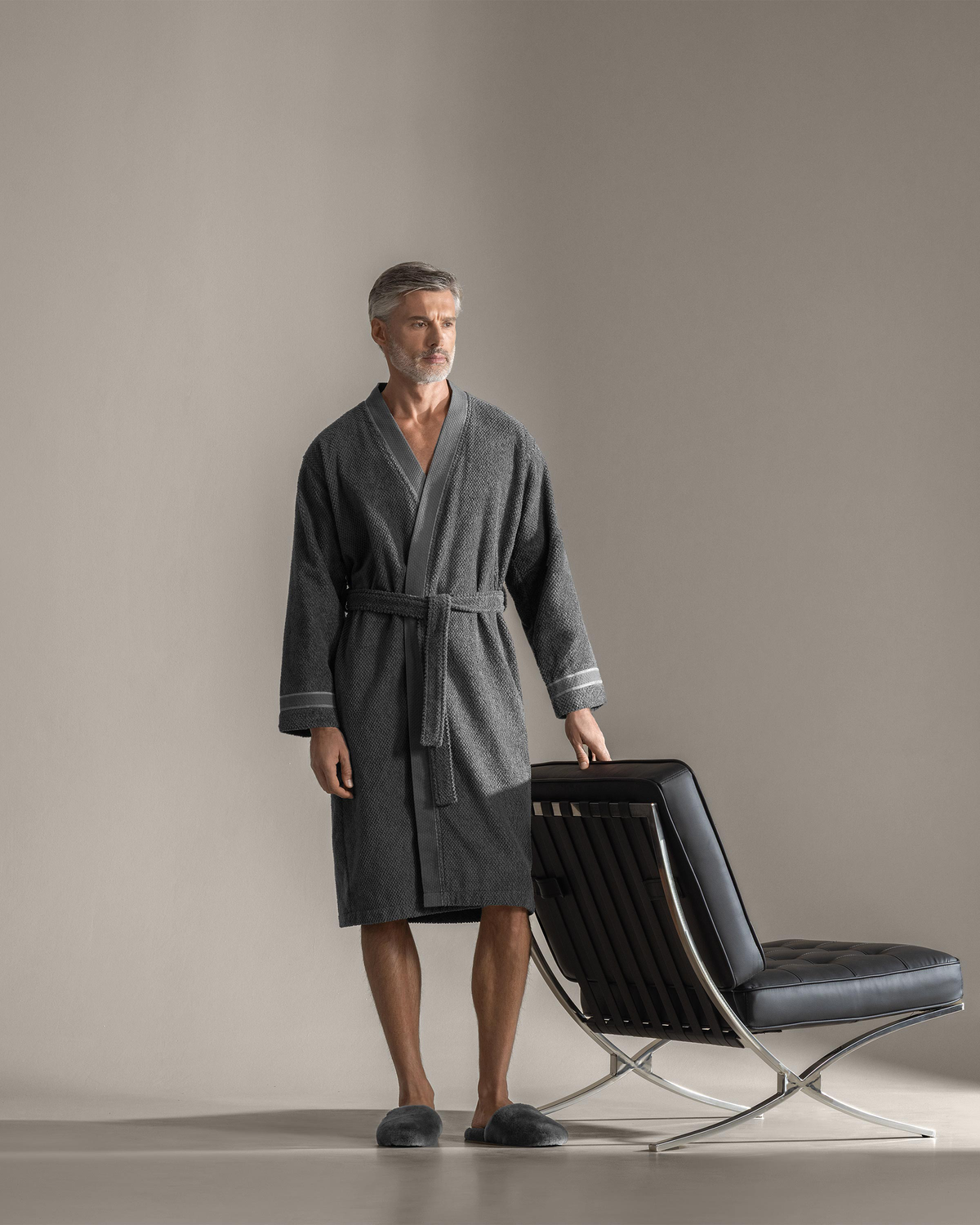 Togas Miel Terry Velour Men's Robe in Grey