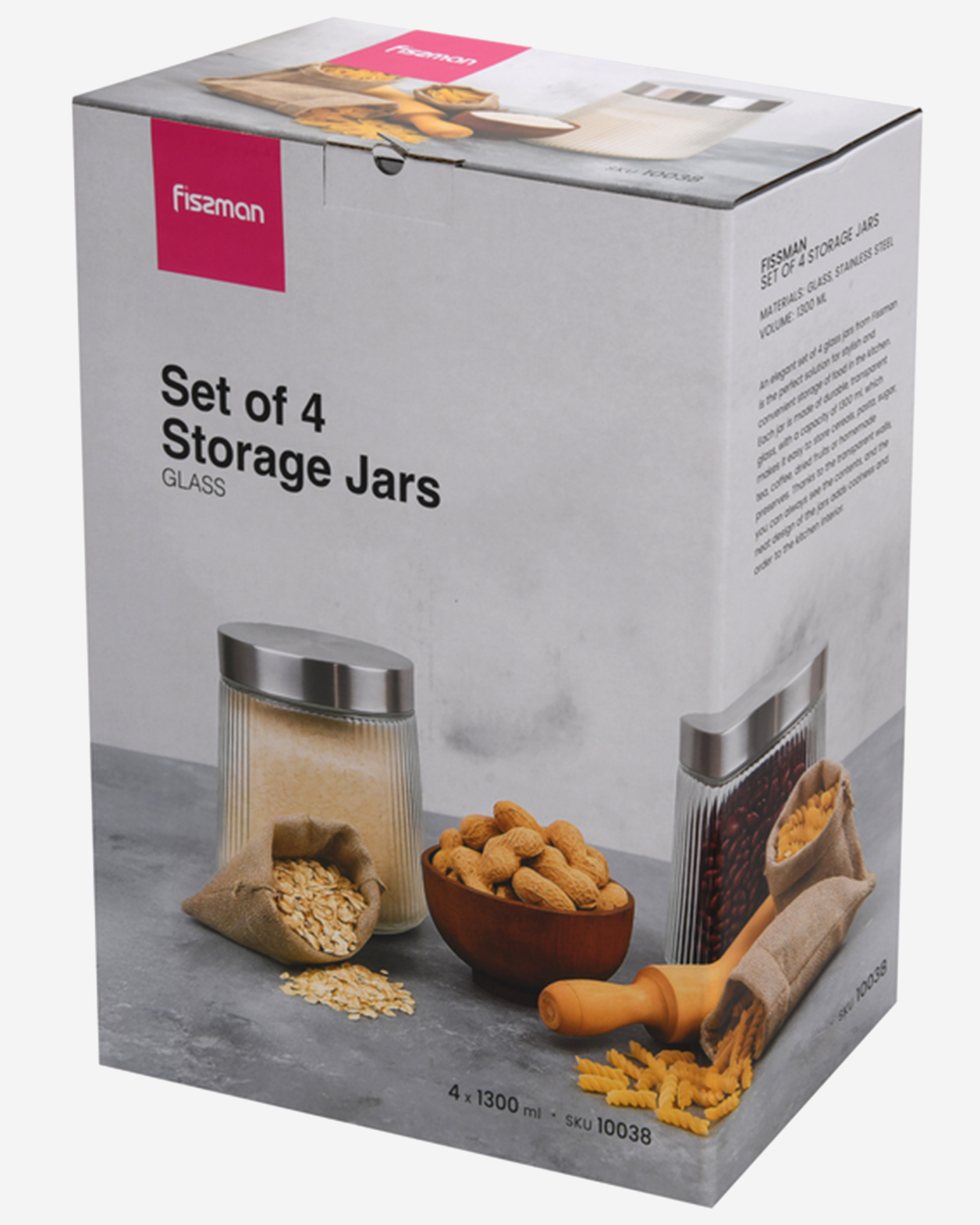 Fissman Glass Food Storage Jars 1300ml 4 Piece