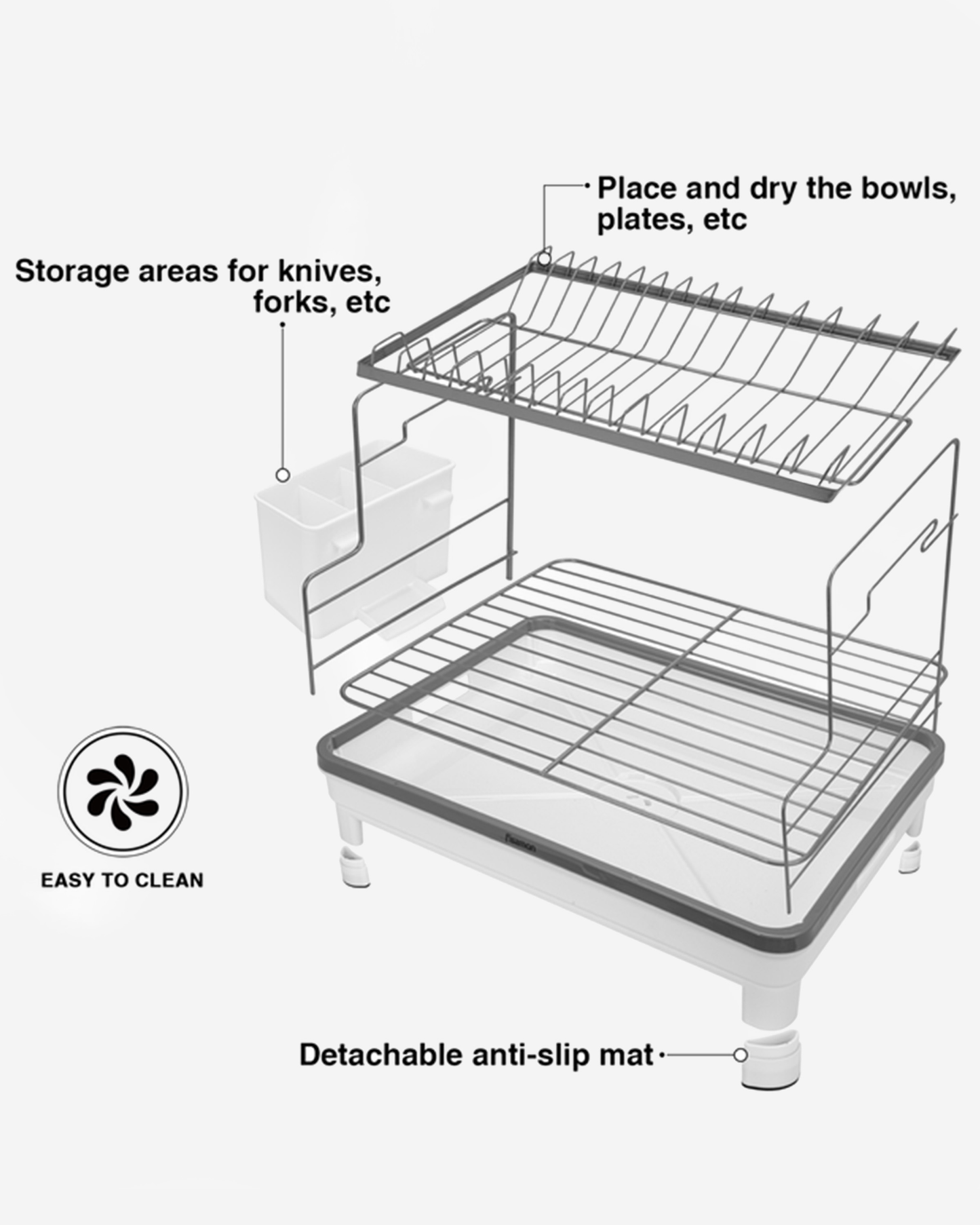 Fissman Stainless Steel & Plastic 2 Tier Dish Drying Rack 48×32×38cm
