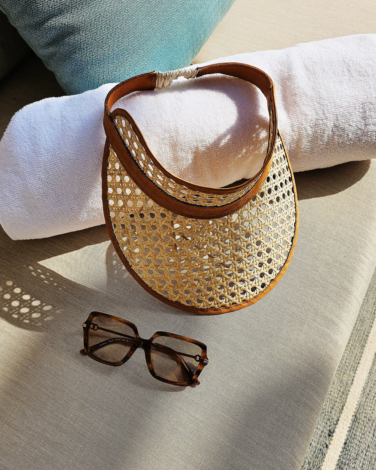 OHSun Fifi Rattan & Leather Visor – Caramel