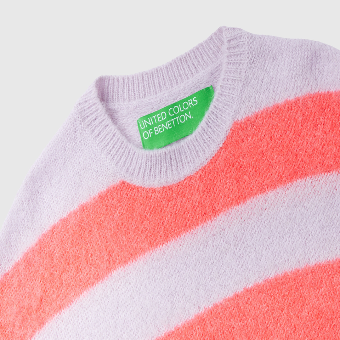 سترة مخططة من مزيج صوف الألبكة