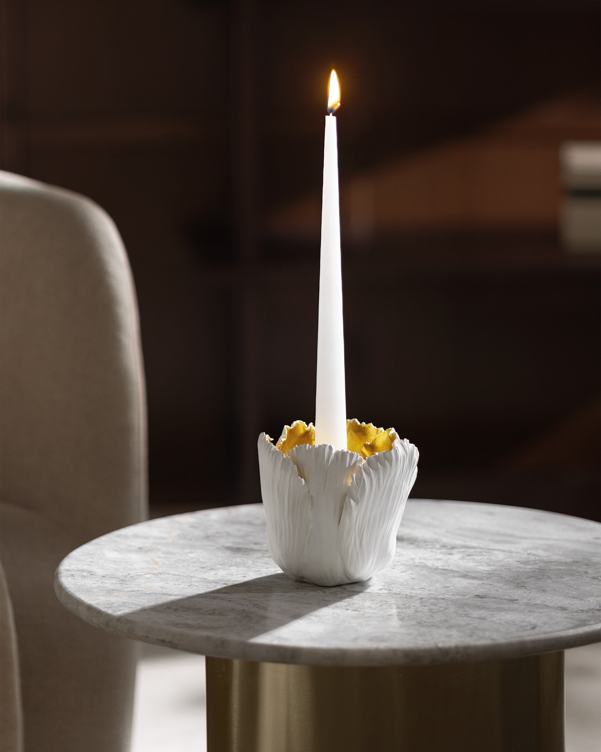 Togas Elies Ceramic candle holder in White Gold