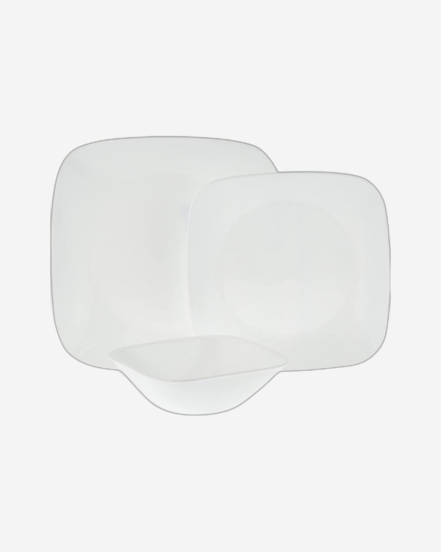 طقم عشاء كوريل 18 قطعة مربعة الشكل، أبيض نقي