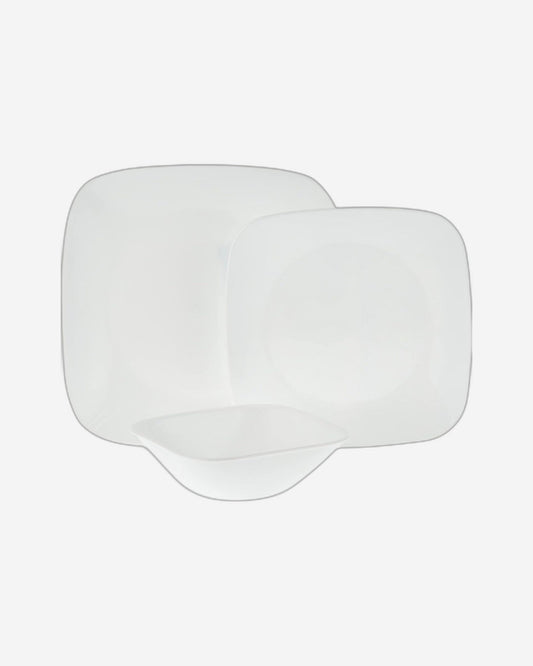 طقم عشاء كوريل 18 قطعة مربعة الشكل، أبيض نقي