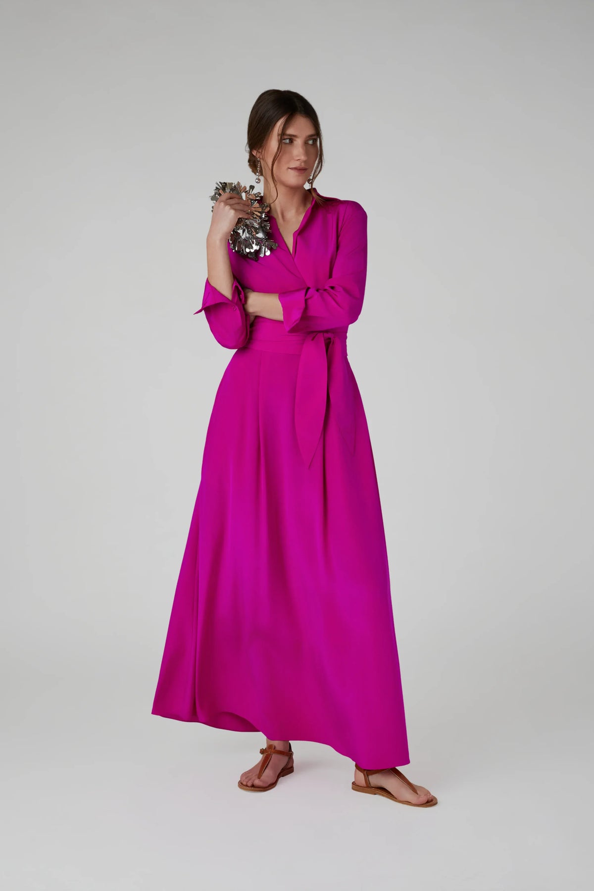 Celia Maxi Silk Wrap Dress in Red