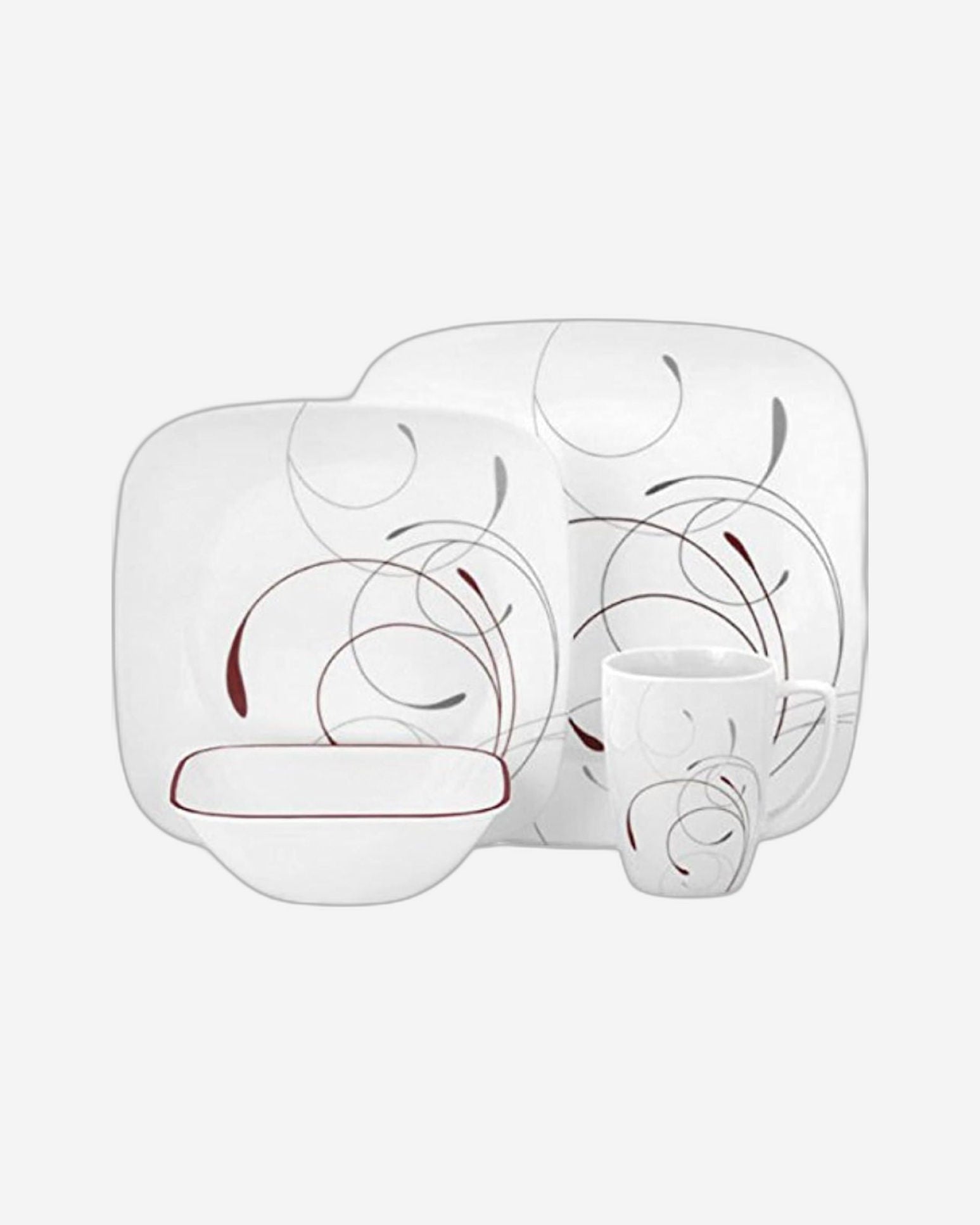 طقم عشاء كوريل 16 قطعة مربعة الشكل مع كوب