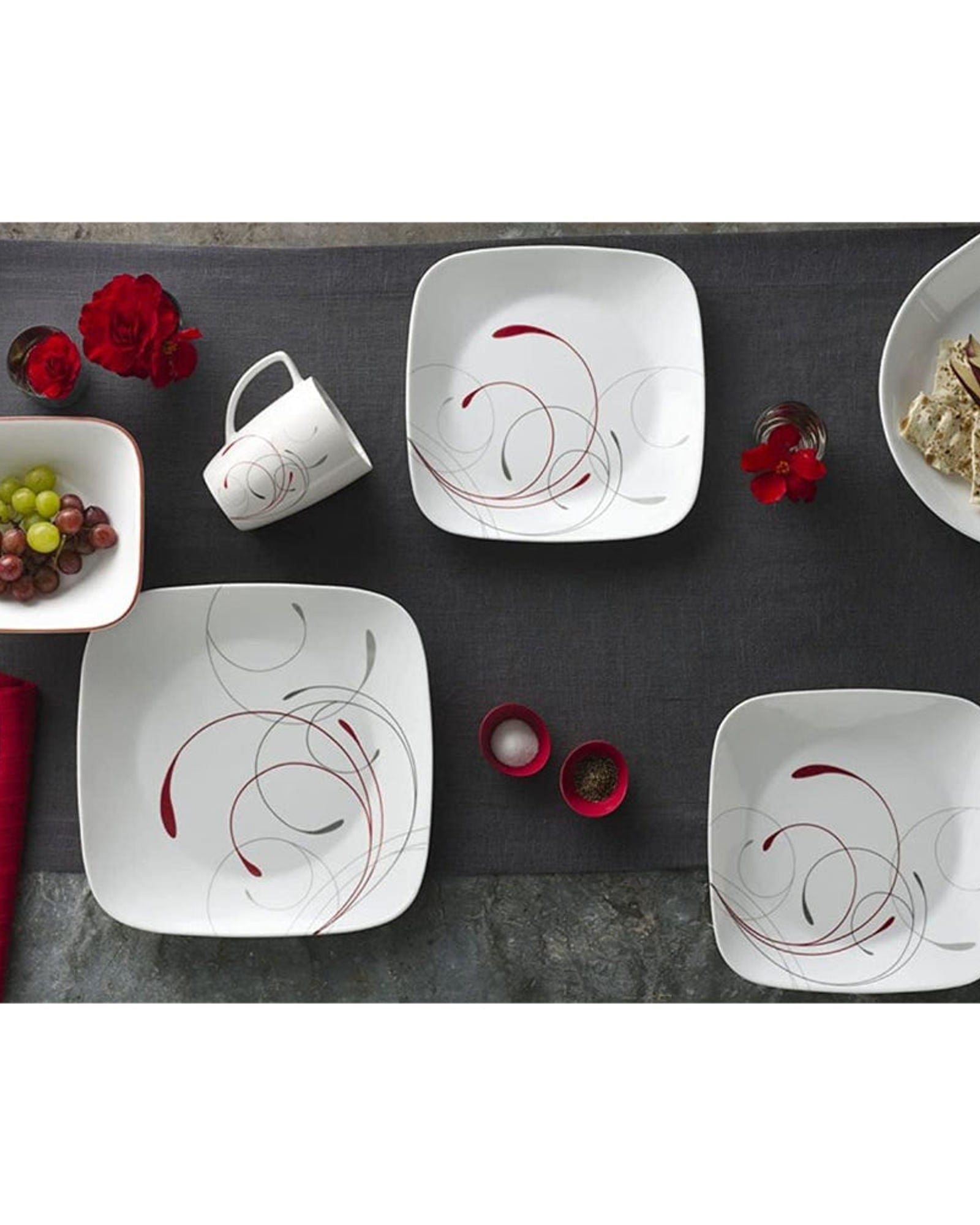 طقم عشاء كوريل 16 قطعة مربعة الشكل مع كوب
